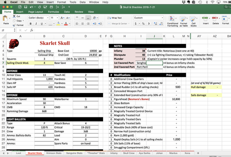 Excel worksheet, Dungeons and Dragons